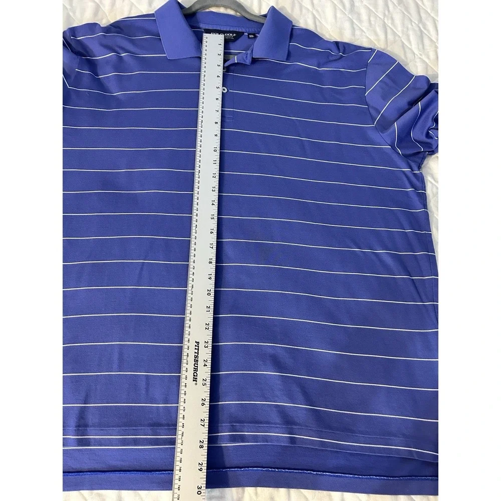 Polo Golf Ralph Lauren XXL Pima Cotton LS Shirt Hermitage C.G. Logo Blue Stipped